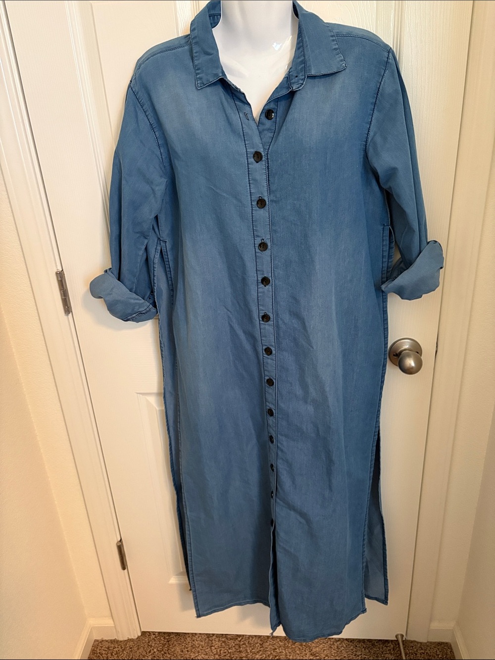 Thrill Light Blue Denim Maxi Shirt Dress